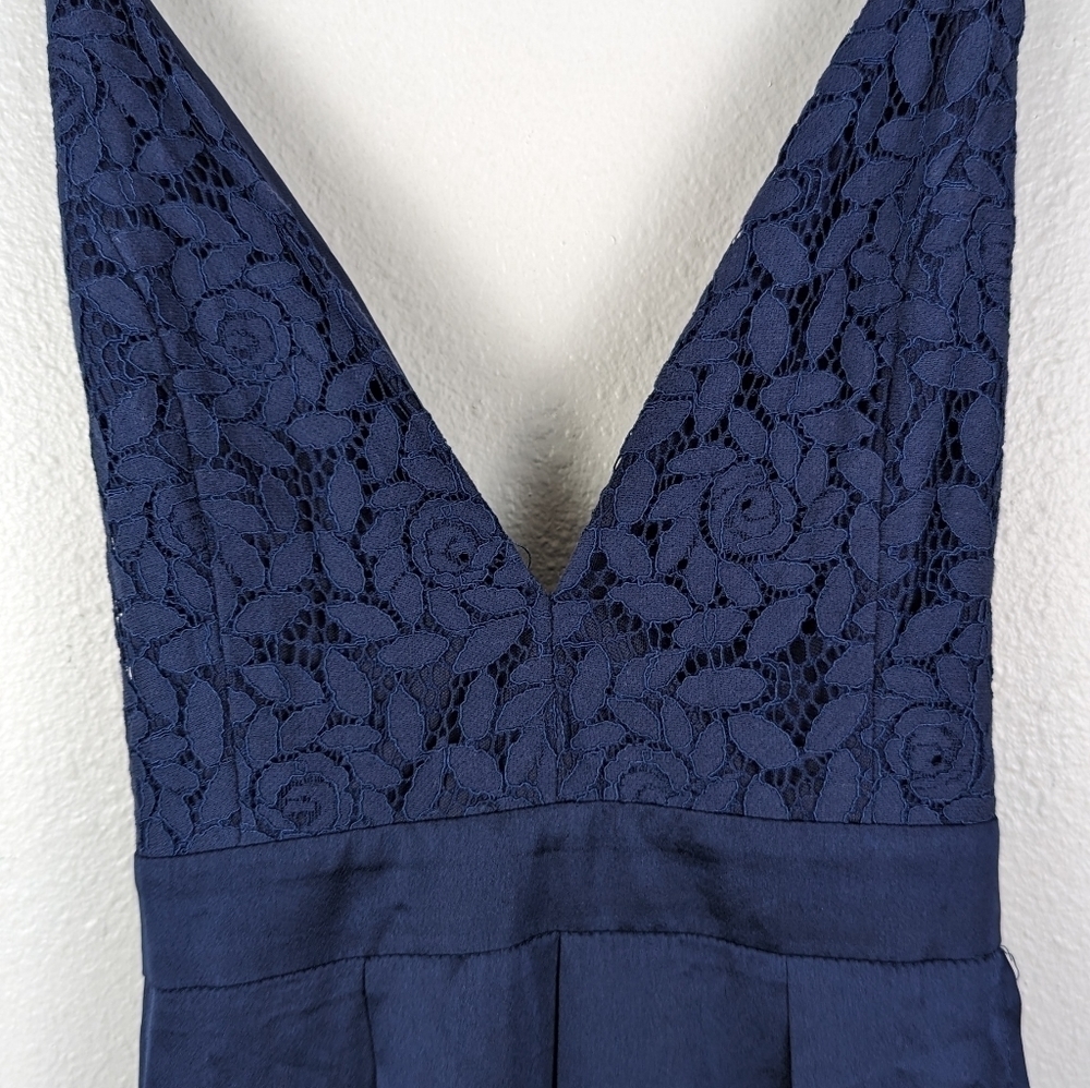 Showpo Navy Inspired Tribe Plunge Neckline Maxi Lace Open Leg Dress Size US 6 - Picture 2 of 13